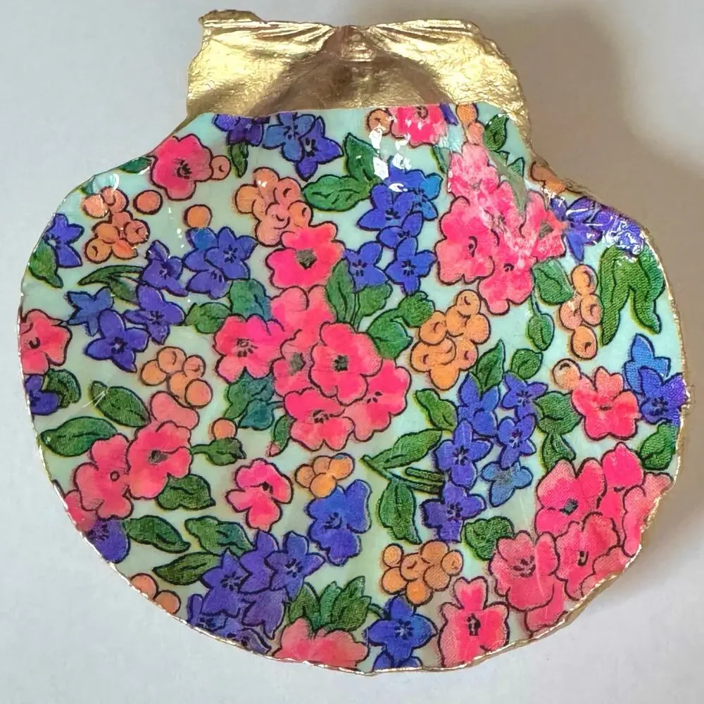Pink and Purple Lilly Floral Seashell Trinket Dish